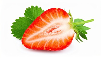 Strawberry close view over white background