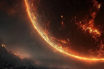 Fiery planet in space