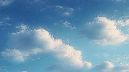 Bright blue sky filled with soft, fluffy white clouds creating a peaceful and serene atmosphere