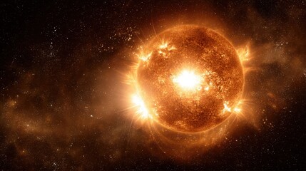 Fototapeta premium Fiery celestial body erupting in outer space.