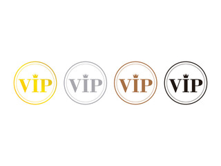 set of gold VIP badges circle shapes symbol icon design vector, isolated on transparent background