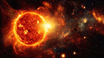 Fototapeta premium Celestial view of a fiery sun in the vast cosmos.