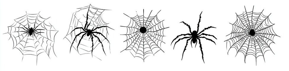 Obraz premium Four spider web silhouettes