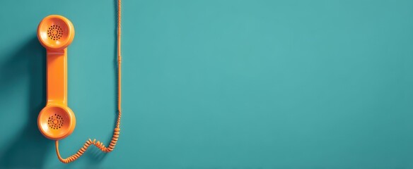 The bright orange telephone receiver against a teal background.