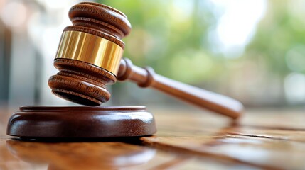 Wooden Gavel on Table