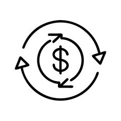 dollar in circular arrows icon on transparent background for web and graphic design