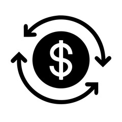 dollar in circular arrows icon silhouette on transparent background for web and graphic design