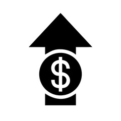 dollar upward arrow icon silhouette on transparent background for web and graphic design