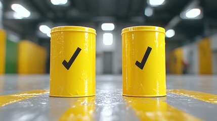Yellow Cylinders with Checkmarks