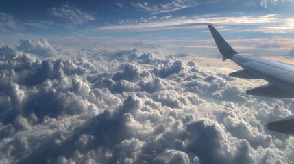 Ultra quality image of view of the sky from a plane window of clouds.