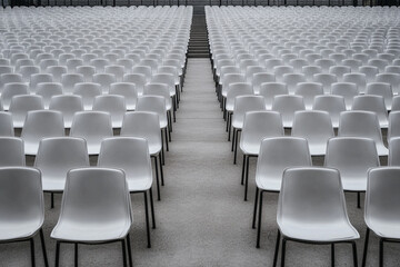 Fototapeta premium Rows of empty auditorium seats awaiting visitors for an upcoming event or presentation