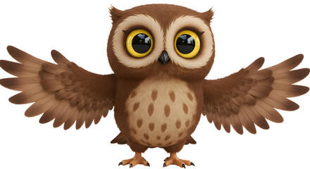 Naklejka premium Smiling Cartoon Owl with Wide Wings