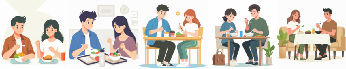 vector of a couple eating together