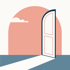 Open Door with Light and Sky – Concept of Opportunity and Freedom