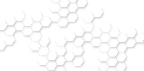 Abstract white hexagonal pattern with connected nodes in a modern geometric mesh cell texture. modern futuristic wallpaper seamless pattern with hexagon.