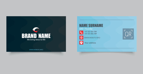 Modern Corporate Business Card Template with Red and Navy Accents.