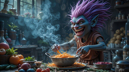 Happy troll coocking food.