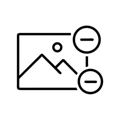 photo icon with a minus sign in the corner representing on transparent background for web and graphic design