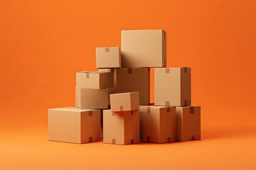 Cardboard boxes stacked on an orange background