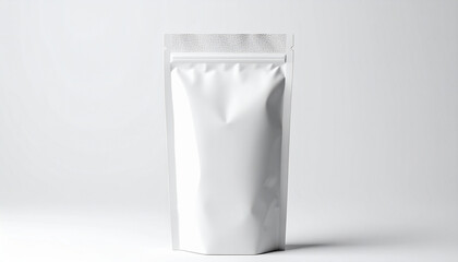 Minimalist stand-up pouch mockup on white background, ideal for food, supplement, or cosmetic packaging design presentations