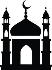 This vector illustration shows the Taj Mahal silhouette, a famous India monument and Islamic architecture with a prominent dome, often used as a travel icon and design symbol