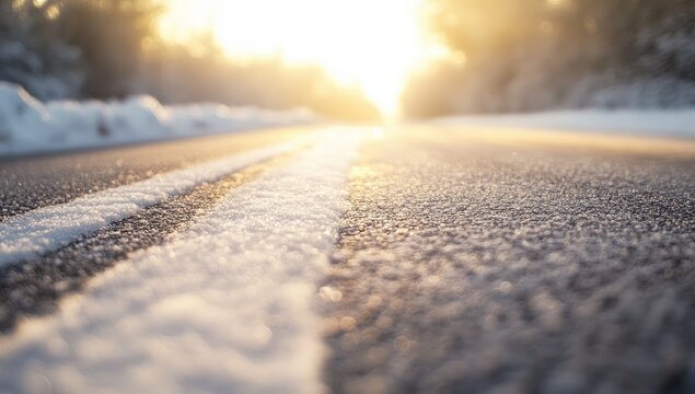 Snowy road at sunrise - Powered by Adobe