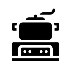 stove with pot icon silhouette on transparent background for web and graphic design