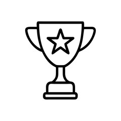 trophy cup with a central star minimal outline style on transparent background for web and graphic design