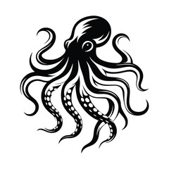 Octopus Silhouette, Tentacles with Suction Cups, Monochrome Sea Animal
