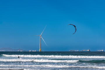 Kitesurfing at Playa de La Laja near Las Palmas, Gran Canaria, Canary Islands