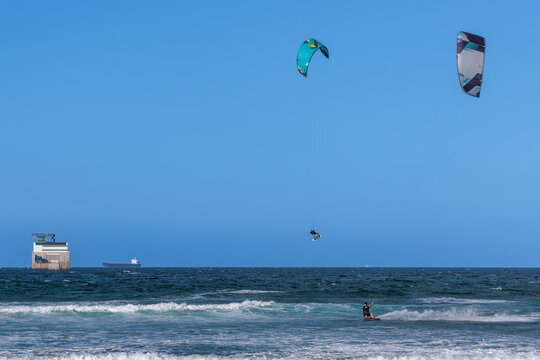 Kitesurfing at Playa de La Laja near Las Palmas, Gran Canaria, Canary Islands