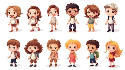 Various Cute Stick Figure Children Illustration - Vector Drawing