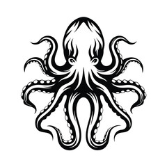 Naklejka premium Monochrome Octopus with Curly Tentacles on White Backdrop, Marine Creature Design