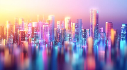 Obraz premium Neon-Lit Cityscape with Blurred Reflections