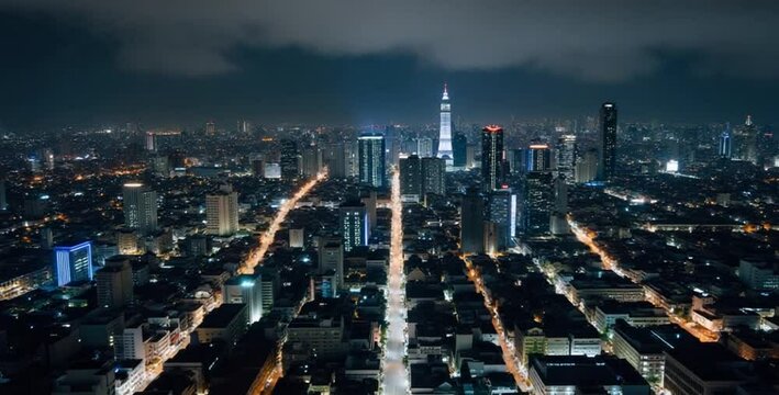 Night Timelapse of Downtown Bangkok, Thailand