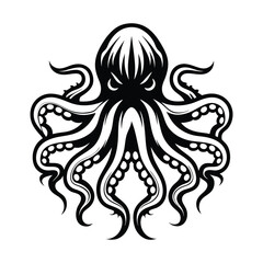 Intricate Octopus Black Ink Silhouette with Tentacles, Sea Creature Art