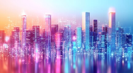 Fototapeta premium Digital Art of a Futuristic Cityscape with Neon Lights