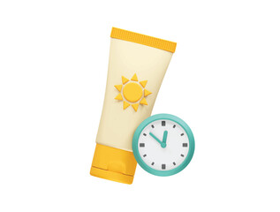 Sunscreen tube with a clock icon illustration 3d