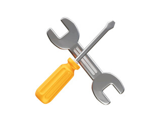 Screwdriver and wrench crossed, tools 3d icon illustration render