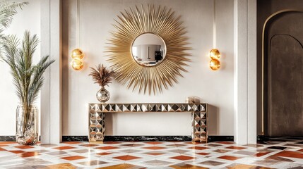 Elegant foyer with gold accents