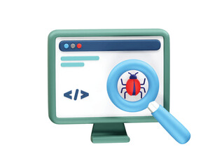 Debugging Software bug icon illustration 3d. Bug detection 3D Icon illustration