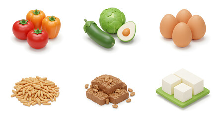 Variety of Fresh Vegetables, Nuts, and Protein Sources for Healthy Eating