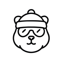  Bear head with sunglass line art vector 