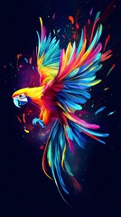 Colorful parrot in flight illustration