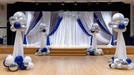 Adult Prom Theme Venue – Nostalgic Decor with Streamers, Balloons & Disco Balls