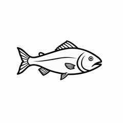 Side view of a line art stylized fish with fin details, simple, minimal drawing