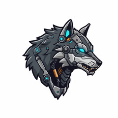 Obraz premium Cybernetic canine with glowing blue accents peeks from corner, fur textured in shades of gray
