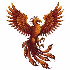 Obraz premium Fiery bird of legend with its wings spread, drawn with detailed feathers and sharp beak