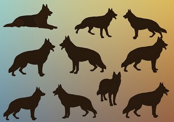 Obraz premium German Shepherd Silhouettes: A Canine Kaleidoscope AI Generated