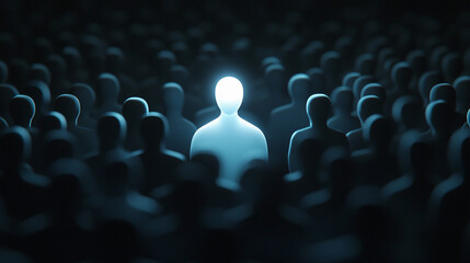 Fototapeta premium The illuminated figure stands out from the crowd.